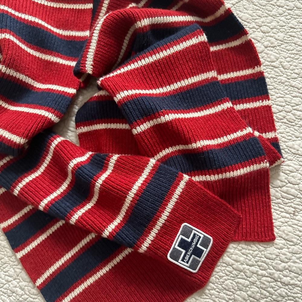 Abercrombie + Fitch Vintage Y2K Polo Stripe Scarf Wool Unisex Red Navy